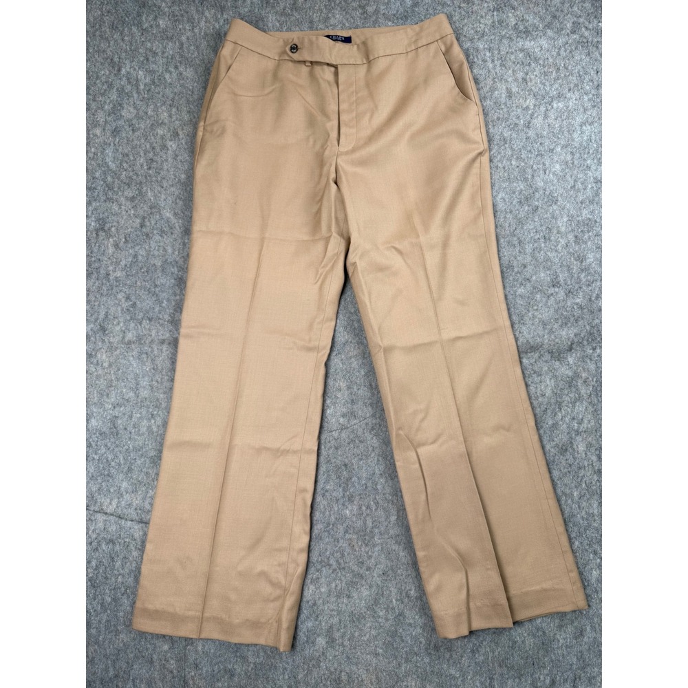 Chaps Womens Tan 100% Wool Wide Leg Dress Pants Trousers Size‎ 12 Flat Front